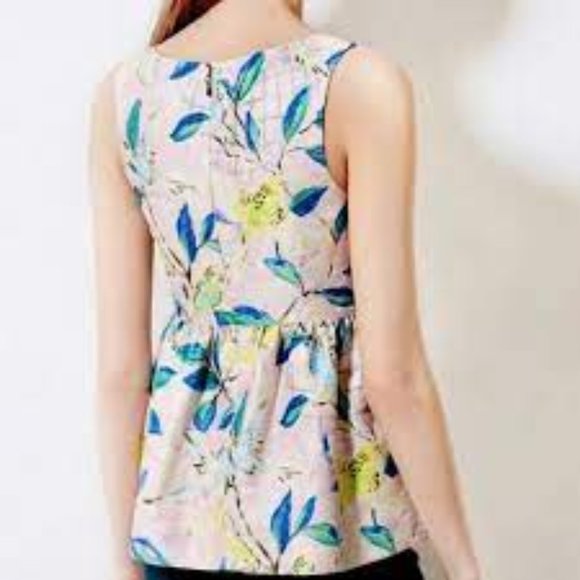 Anthropologie Leifsdottir Sleeveless Metallic Brocade Parakeet Peplum Top - Picture 2 of 7